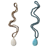 Handmade Howlite Beaded Long Stone Necklace (Turquoise & Ivory)