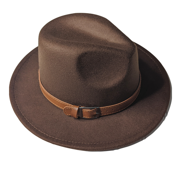 Dark Brown Boho Wide Brim Hat with Strap