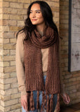 Handmade Brown Long Woven Scarf with Fringe