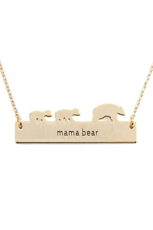 Mama Bear Bar Pendant Necklace Gold