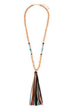 Brown Colorful Tassel Necklace - Natural Stone And Glass Beads