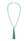 Turquoise Beaded Necklace with Leather Tassel