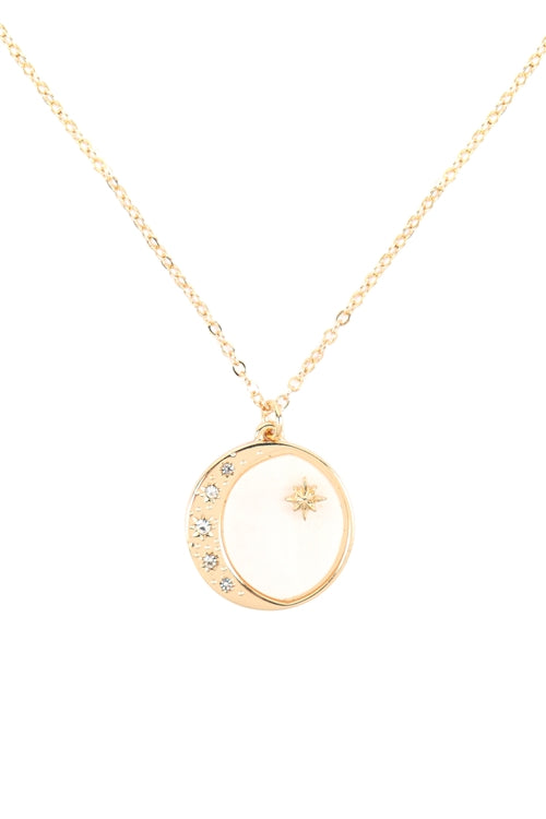 Moon And Star Coin Pendant Necklace Mother-of-Pearl Gold