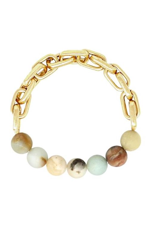 Semi Precious Stone Chain Stretch Bracelet Matte Gold Amazonite