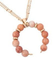 Beaded Crescent Pendant Necklace Peach