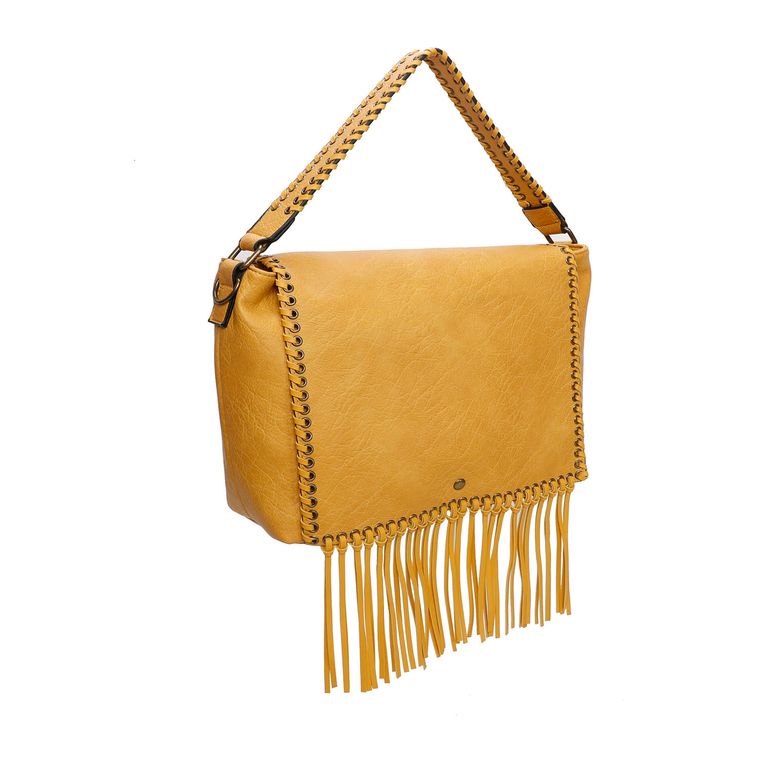 Mustard Suede Bag With Fringe 84625A
