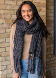 Handmade Grey Long Woven Scarf with Fringe